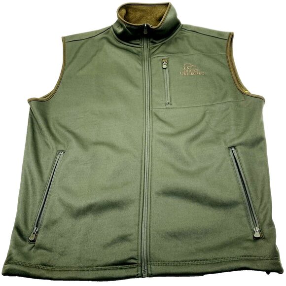 Ducks Unlimited Logo Vest Sleeveless Fleece Lined Green L Mens Zip Pockets Cabin - Picture 1 of 13